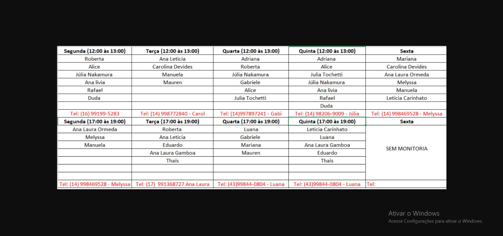 HORÁRIOS e MONITORES DE PPM